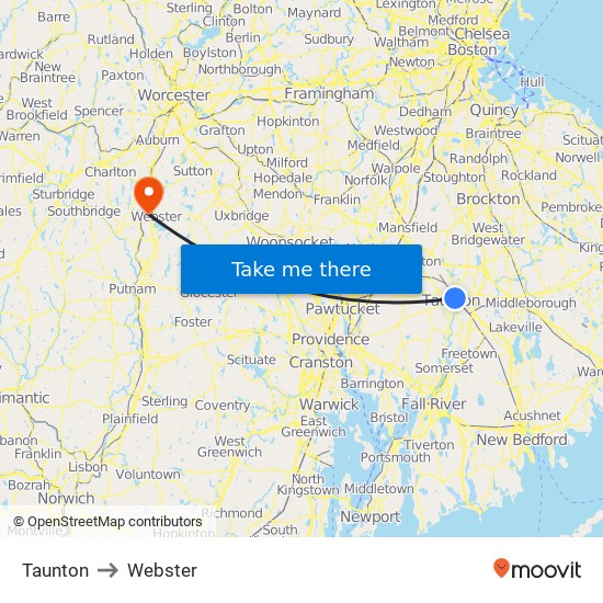 Taunton to Webster map