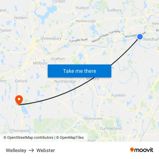 Wellesley to Webster map