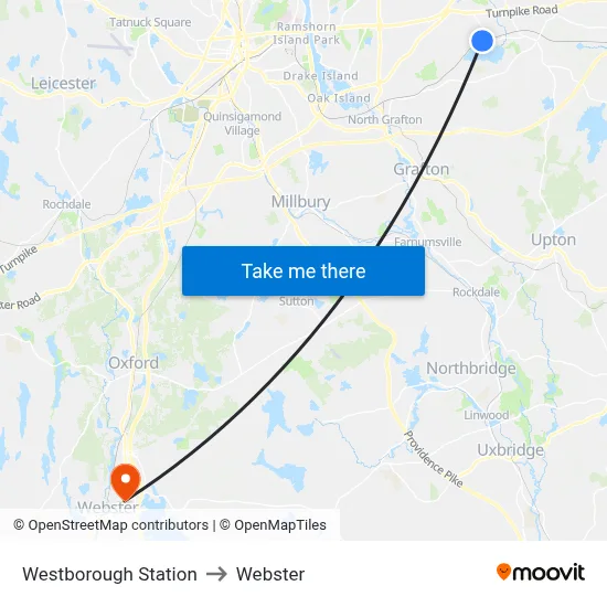 Westborough Station to Webster map