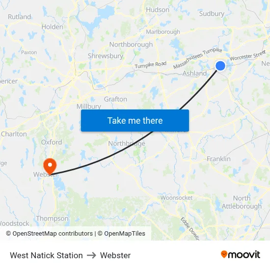 West Natick Station to Webster map