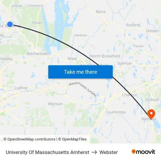 University Of Massachusetts Amherst to Webster map