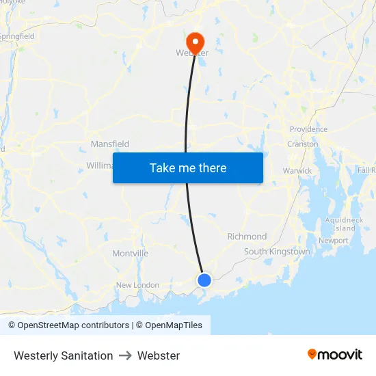 Westerly Sanitation to Webster map
