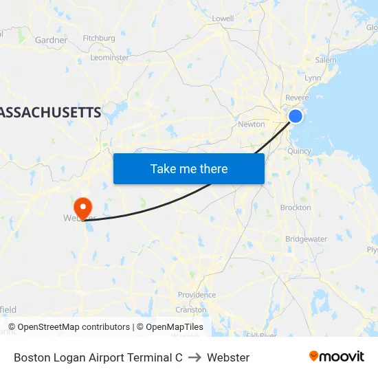 Boston Logan Airport Terminal C to Webster map