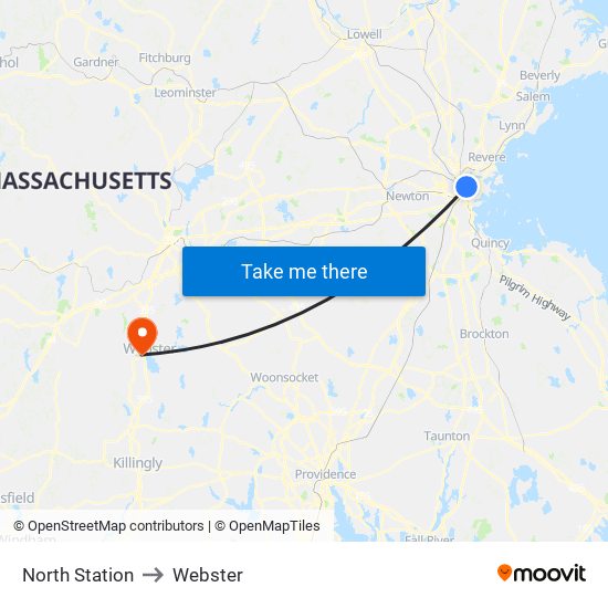 North Station to Webster map