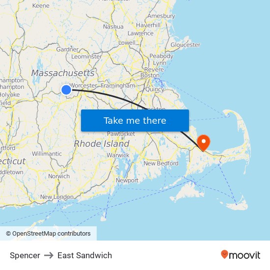 Spencer to East Sandwich map