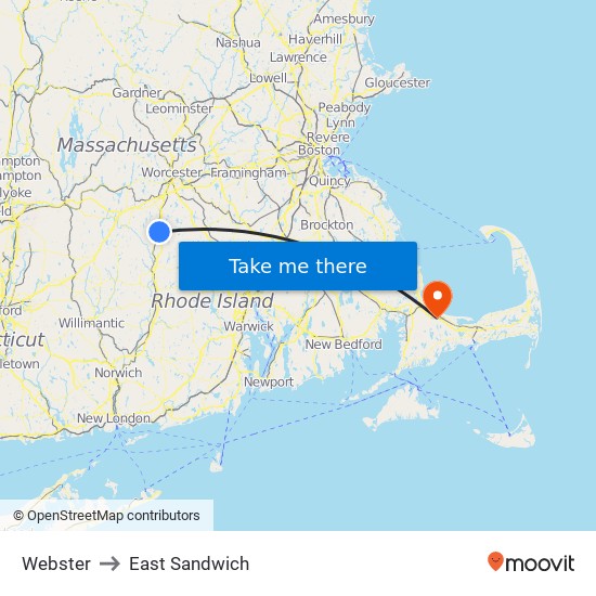 Webster to East Sandwich map