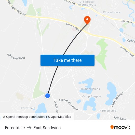 Forestdale to East Sandwich map