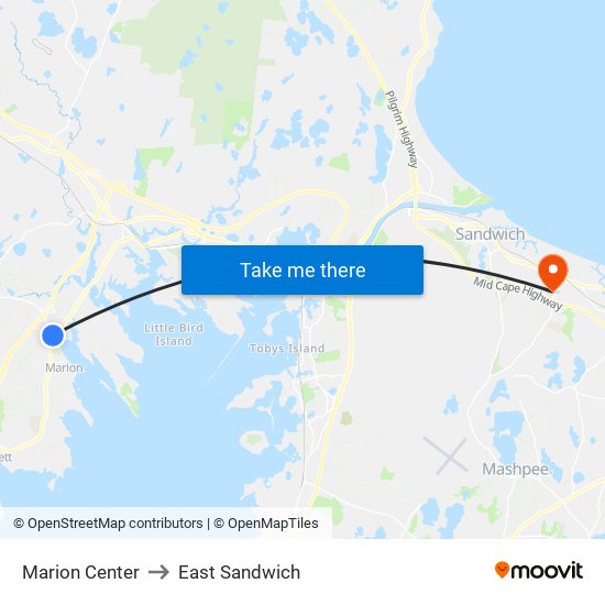 Marion Center to East Sandwich map