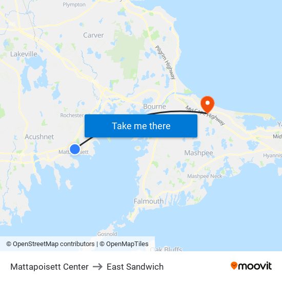 Mattapoisett Center to East Sandwich map