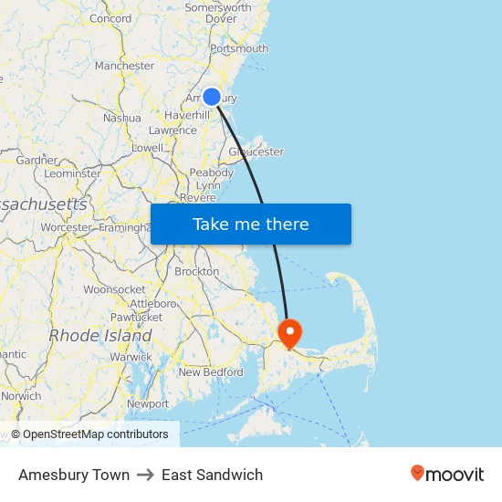 Amesbury Town to East Sandwich map