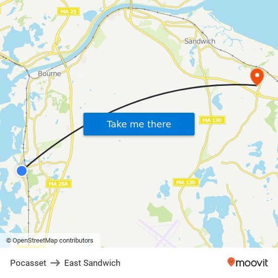 Pocasset to East Sandwich map