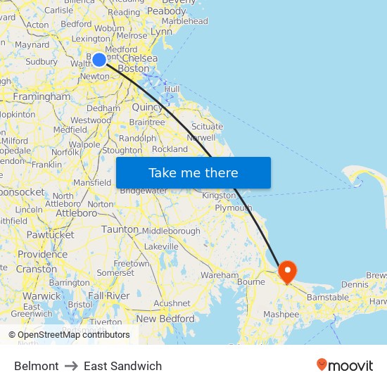 Belmont to East Sandwich map