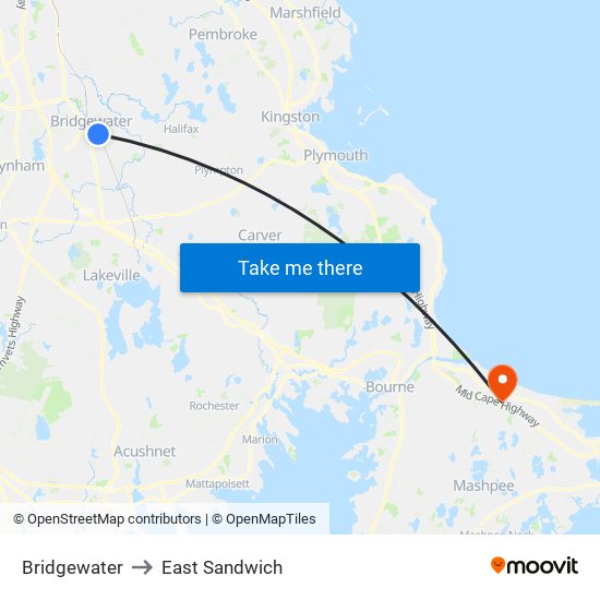 Bridgewater to East Sandwich map