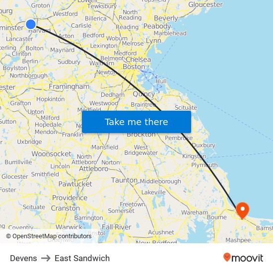 Devens to East Sandwich map