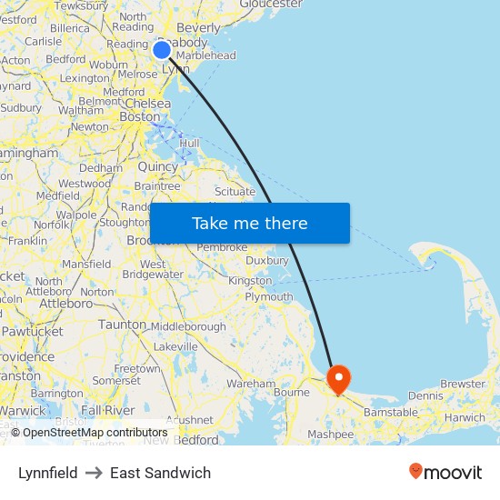 Lynnfield to East Sandwich map