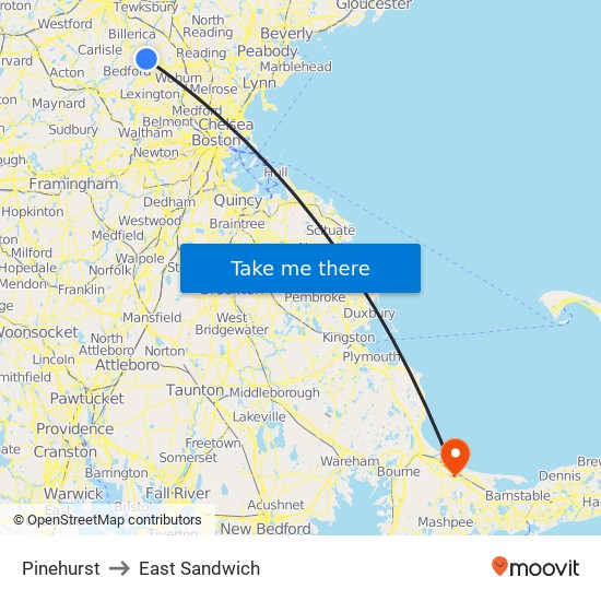 Pinehurst to East Sandwich map