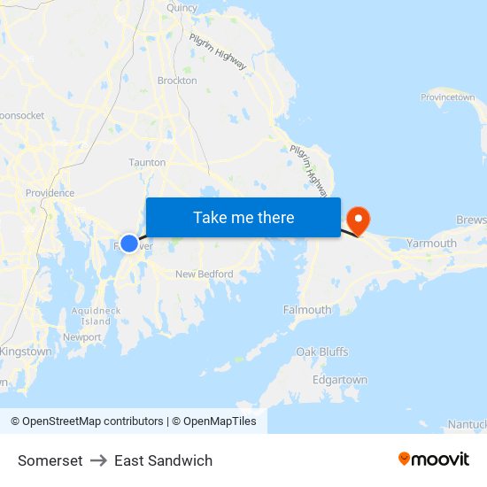 Somerset to East Sandwich map