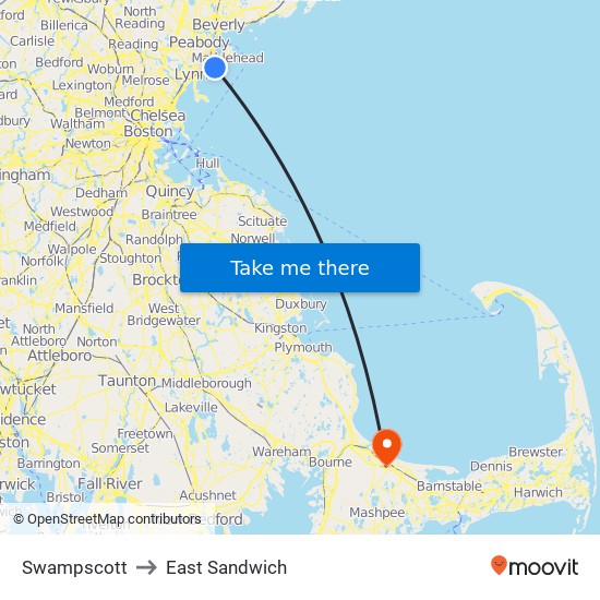 Swampscott to East Sandwich map