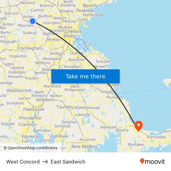 West Concord to East Sandwich map