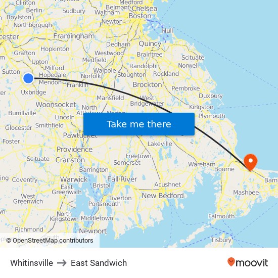 Whitinsville to East Sandwich map