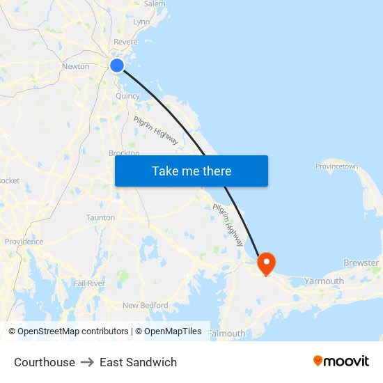 Courthouse to East Sandwich map