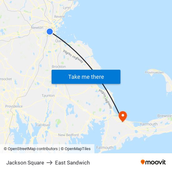 Jackson Square to East Sandwich map