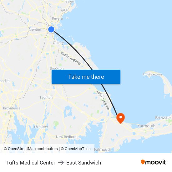 Tufts Medical Center to East Sandwich map