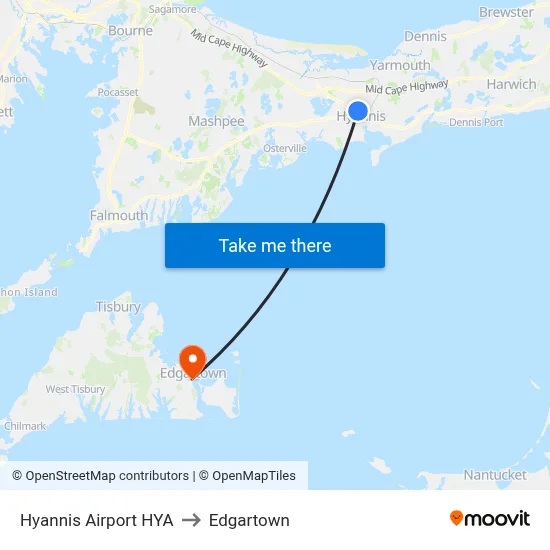 Hyannis Airport HYA to Edgartown map