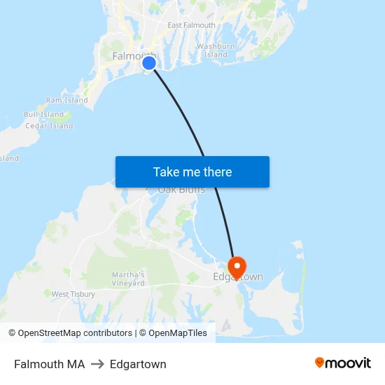 Falmouth MA to Edgartown map