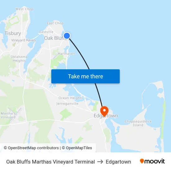 Oak Bluffs Marthas Vineyard Terminal to Edgartown map