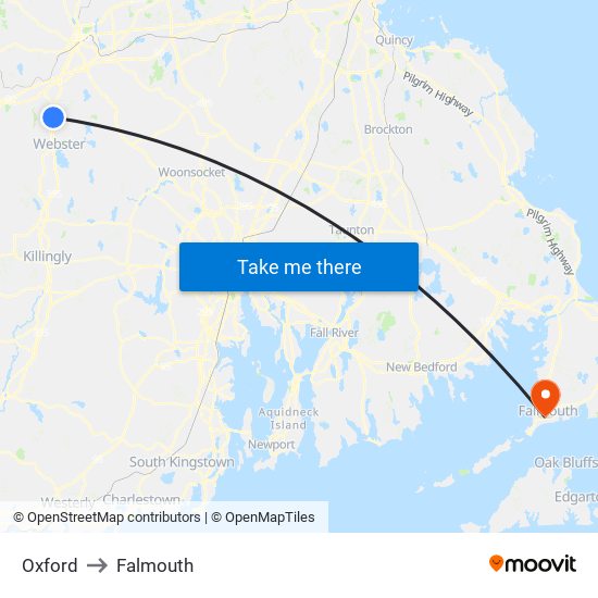 Oxford to Falmouth map
