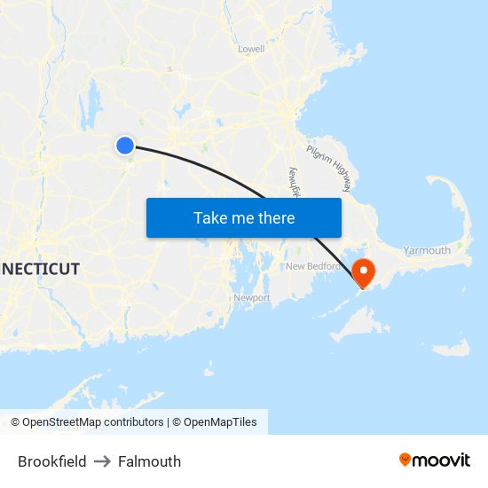 Brookfield to Falmouth map