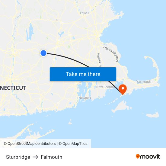 Sturbridge to Falmouth map