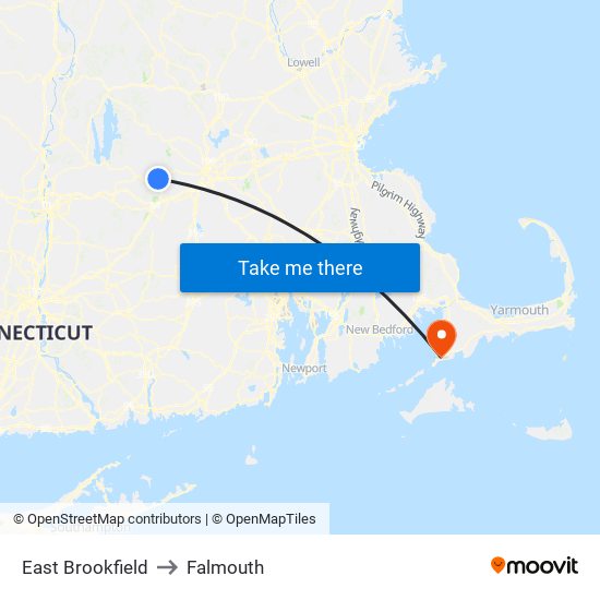 East Brookfield to Falmouth map