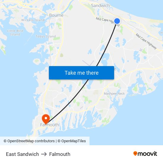 East Sandwich to Falmouth map