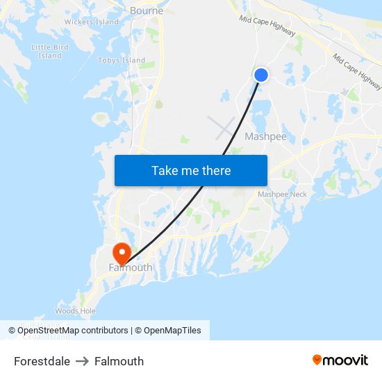Forestdale to Falmouth map