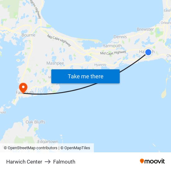 Harwich Center to Falmouth map