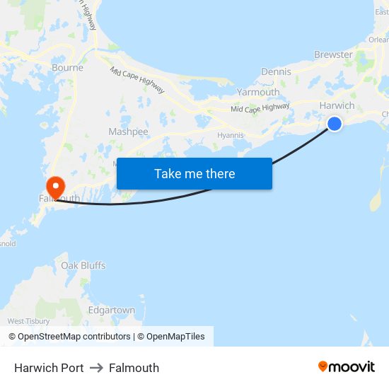 Harwich Port to Falmouth map