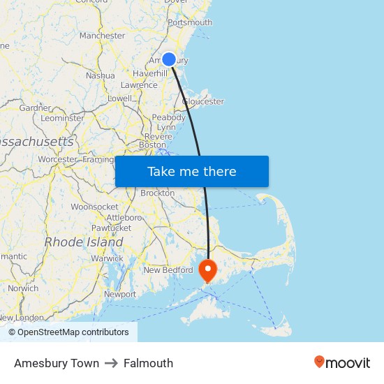 Amesbury Town to Falmouth map