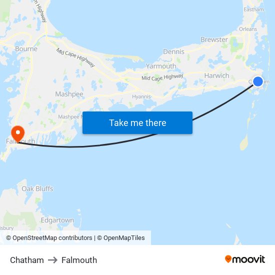 Chatham to Falmouth map