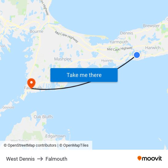 West Dennis to Falmouth map