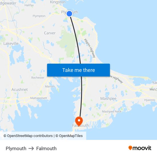 Plymouth to Falmouth map