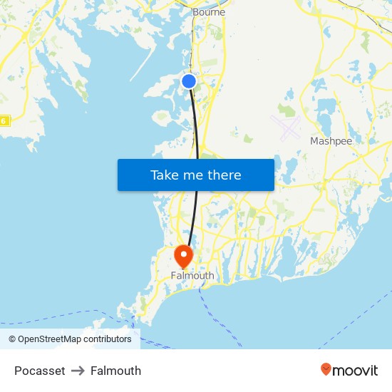 Pocasset to Falmouth map