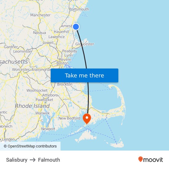 Salisbury to Falmouth map