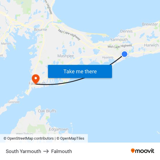 South Yarmouth to Falmouth map