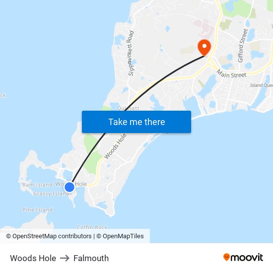 Woods Hole to Falmouth map