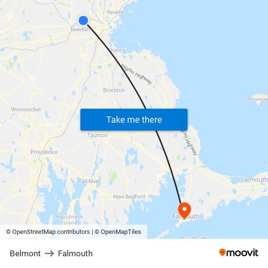 Belmont to Falmouth map