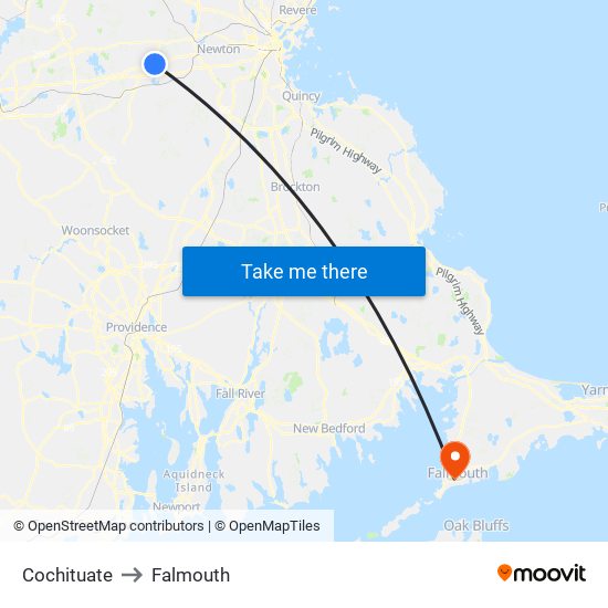 Cochituate to Falmouth map