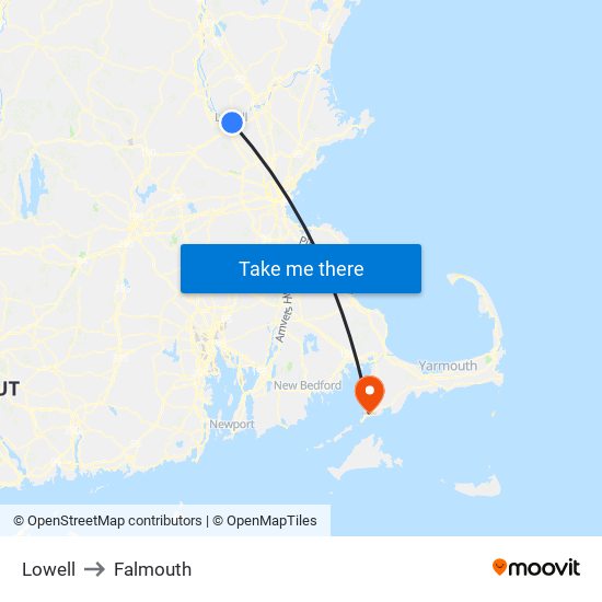 Lowell to Falmouth map