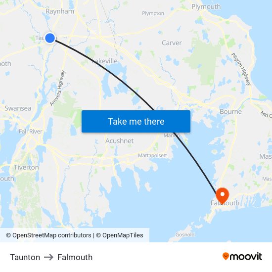 Taunton to Falmouth map